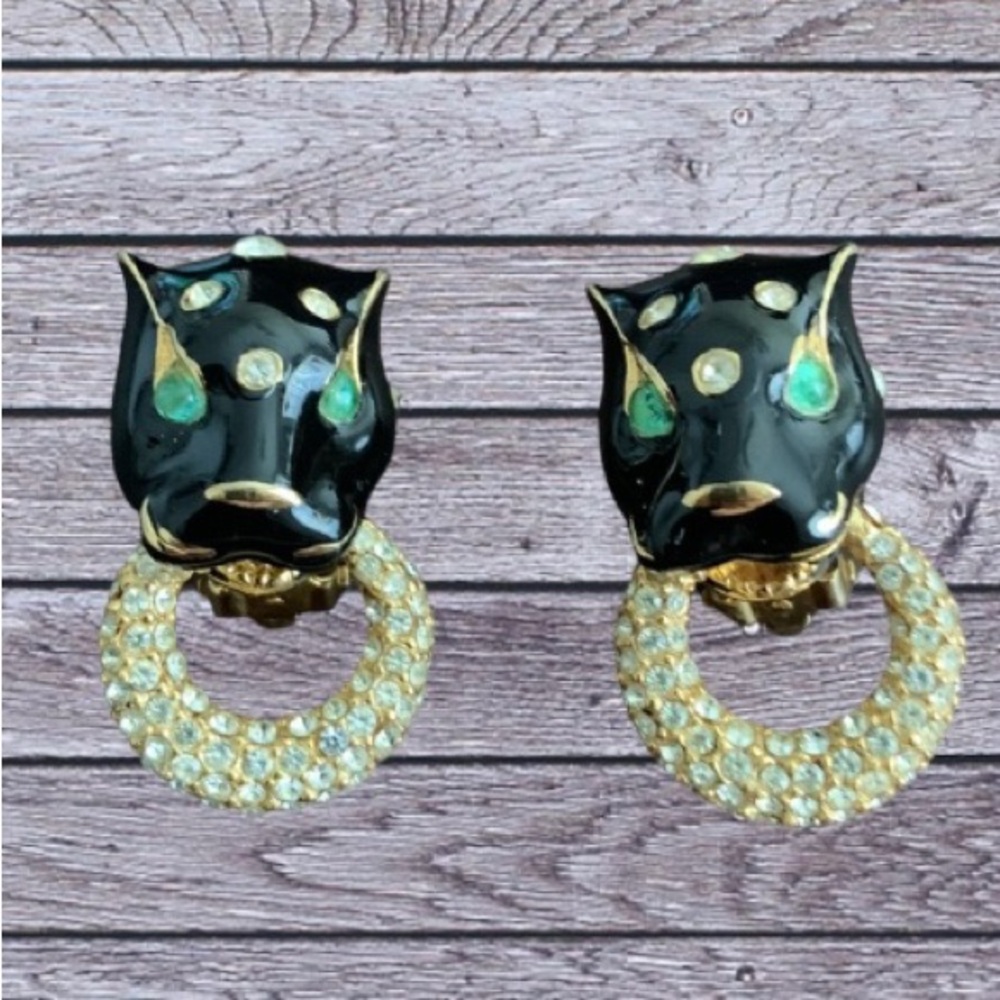 CINER clip earrings black panther. Rare, beautiful special event.